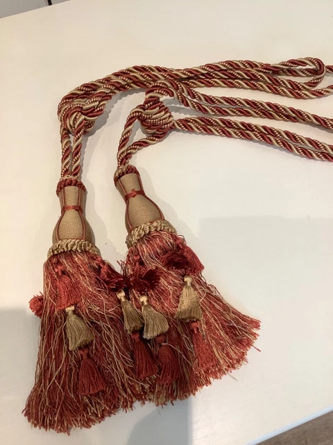 Vintage Pair of Tassel Curtain Tie Backs in Terracotta & Gold