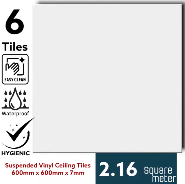 Suspended Vinyl Ceiling Tiles 595mm x 595mm, For 600mm x 600mm Grid Waterproof