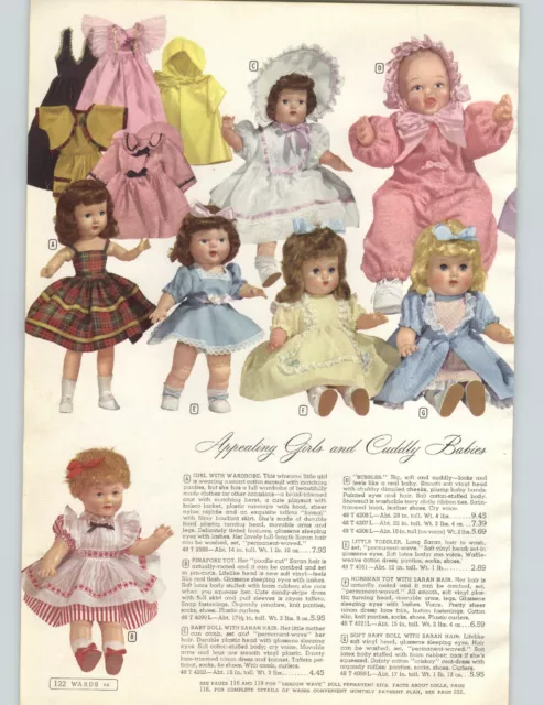 1952 PAPER AD Doll Saran Hair Bonnet Baby Toddles Bubbles Horsman Tot Walking
