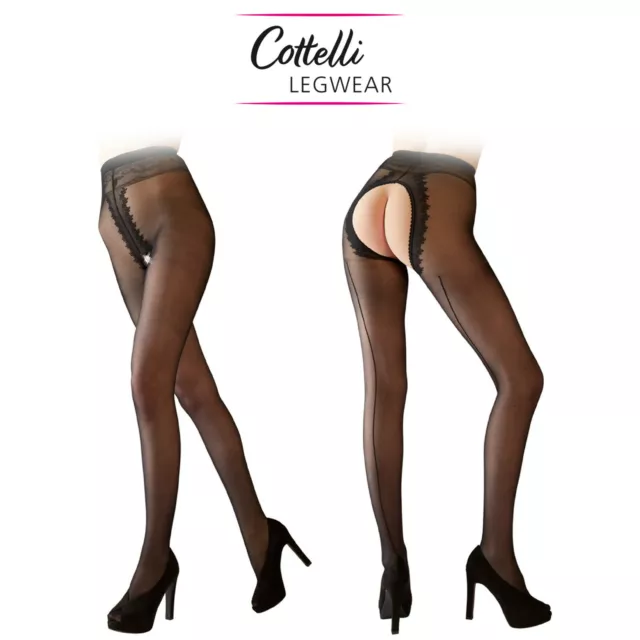 Cottelli Legwear Crotchless Sexy Collant Decorative Seam Lace and Soft Woman