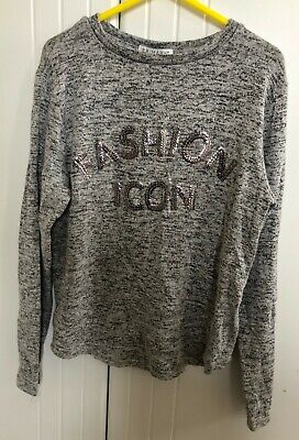 Girls Grey Fashion Icon Long Sleeved Top Size 7-8 Years