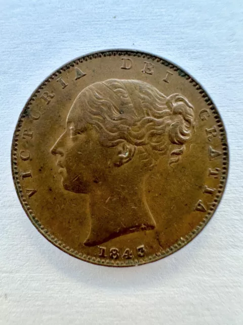 1843 Farthing - Victoria British copper Coin High Grade *421