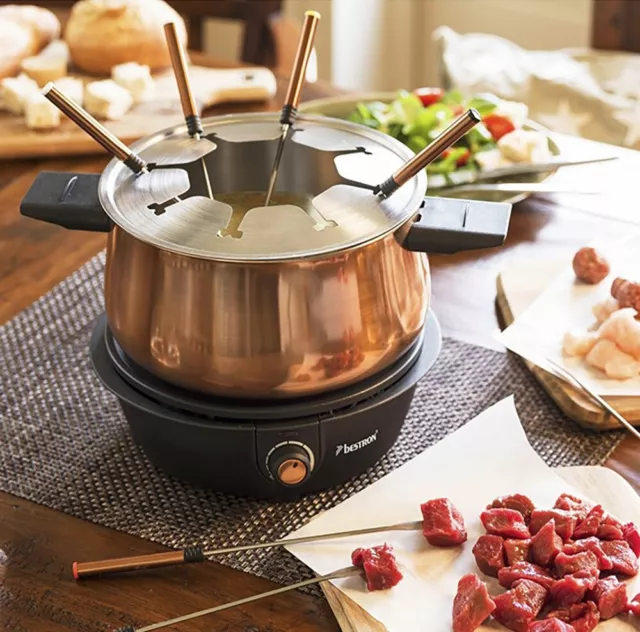 Fondue Kit 8x Fourches Cuivre Design 1,5L Pot Au Amovible 1500W