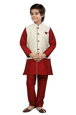 Ragazzi Cappotto Vita alta Sherwani Vestito Da Matrimonio Kurta Pigiama Indiano EID 1 a 17 anni 2