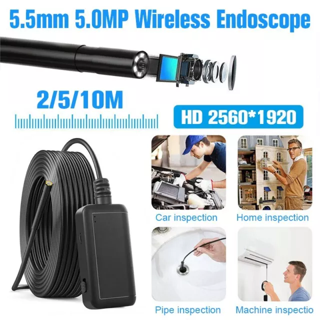 Wifi Endoskop Inspektion Kamera 2/5/10M  LED Endoscope für iOS Android Handy DE