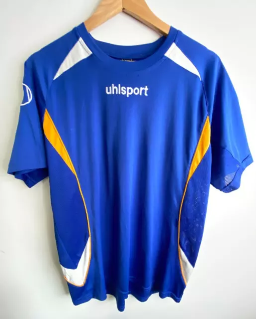 Uhlsport T-Shirt Mens Medium Blue Yellow Short Sleeve Round Neck Comfy Active