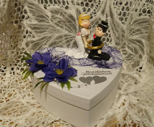 GELDGESCHENK HOCHZEIT HERZ Box Brautpaar Ring um den Hals Geschenk Box blau EUR 19,99 PicClick FR