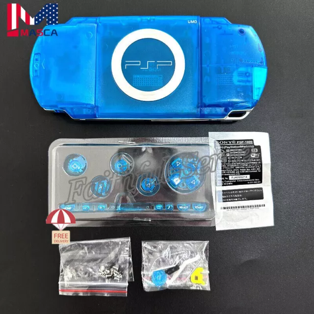 New PSP 1000 Replacement Full Housing Shell Case Cover with Buttons Clear Blue