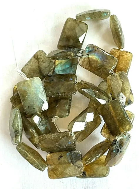 1 Strand Large Faceted Genuine Labadorite Rectangle Gemstone Beads  - 14x10mm