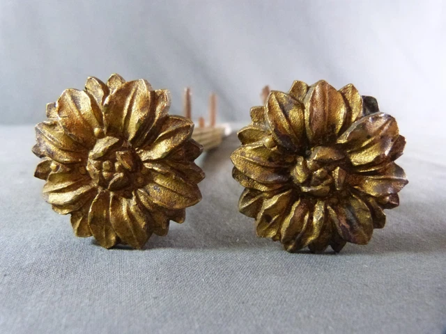 ⭐4 Antique French curtain tie back brackets Gilded Brass with fixing ⭐ 4