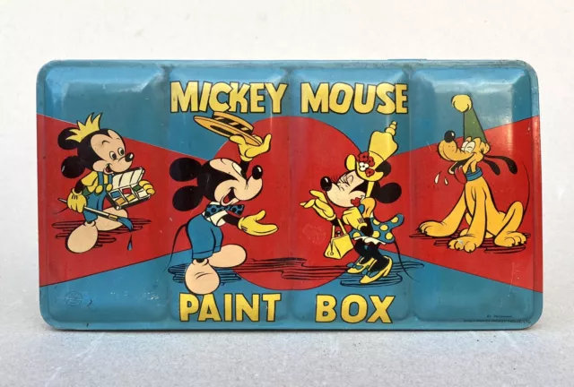 MICKEY MOUSE Paint Box /Licence Walt Disney Ancienne boîte en tôle lithographiée