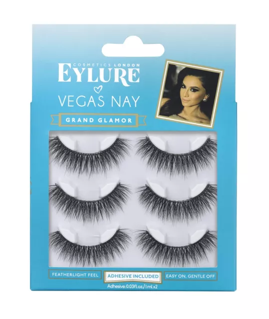 Eylure Vegas Nay Grand Glamour, Multi Pack, Reusable, Adhesive Included, 3