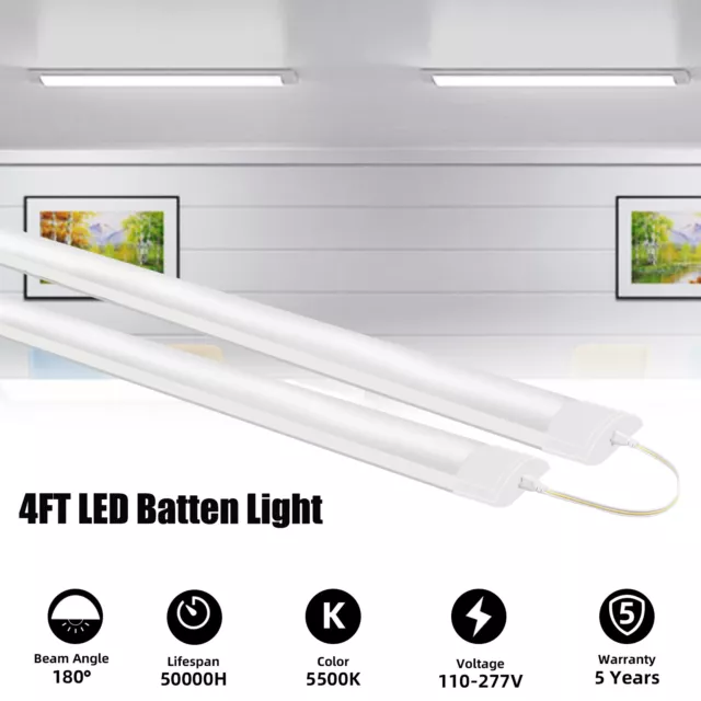 10Pcs LED Shop Lights Garage Fixture Ceiling Lamp Batten Tube Light 4FT, US Ship