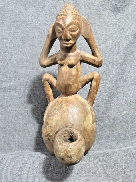African Luba DRC Carved Wood Pipe