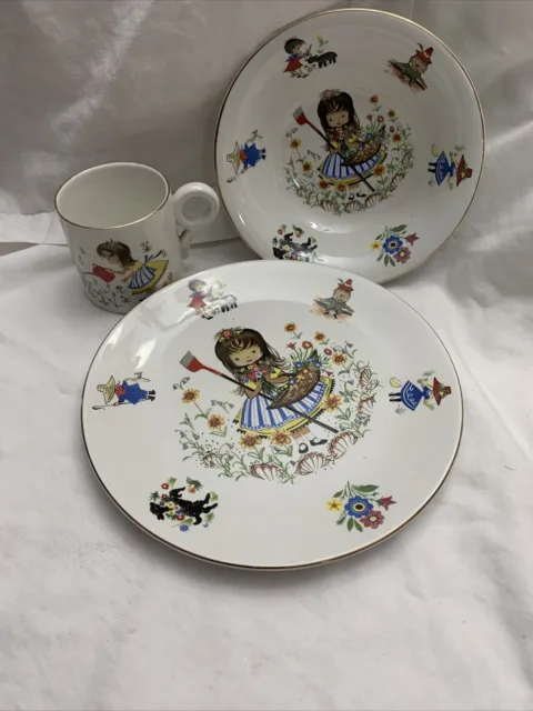 Vtg  Ironstone Burgess & Leigh  6" Bowl and 8" Plate Cup Children Nursery Rhyme