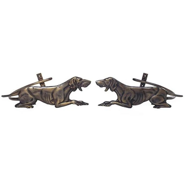 1 Pair Antique Solid Brass Curtain Tie Back Hooks Pointer Dog Breed Style