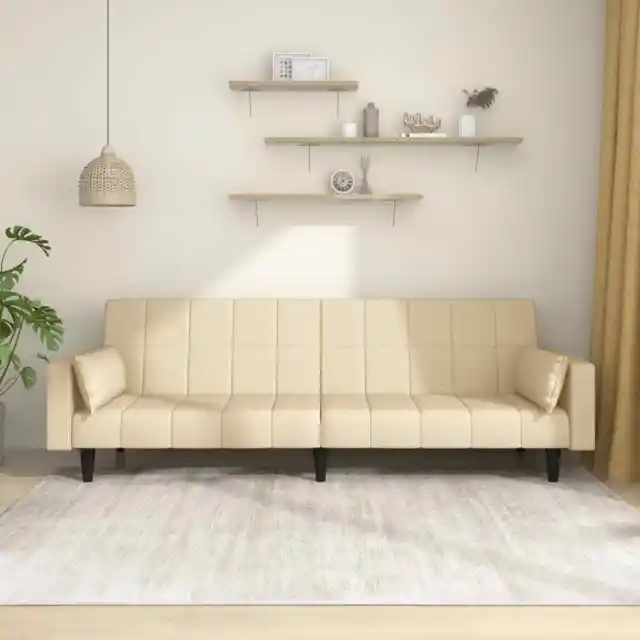 Sofá cama de 2 plazas con dos almohadas tela color crema vidaXL