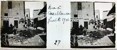 Maroc Casablanca.Stereo sur verre originale.Morocco.Année 1912.Rue à Casablanca.