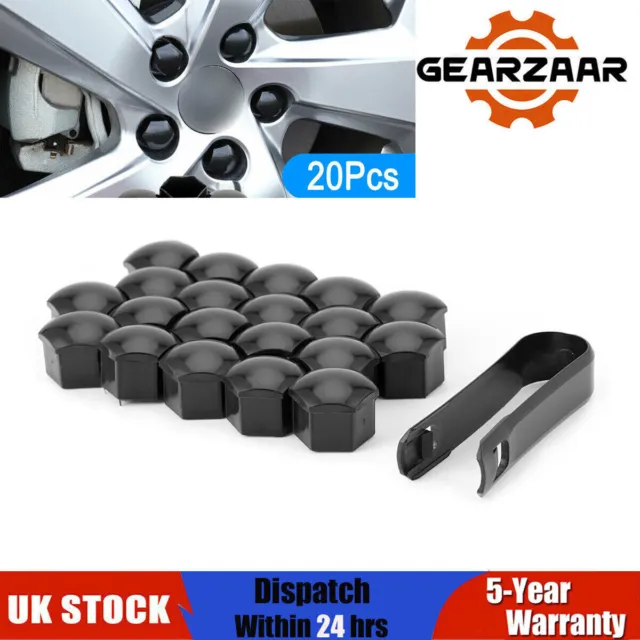 20pcs Black Wheel Lug Nut Bolt Center Cover Caps for VW Audi Skoda & Tool 17mm