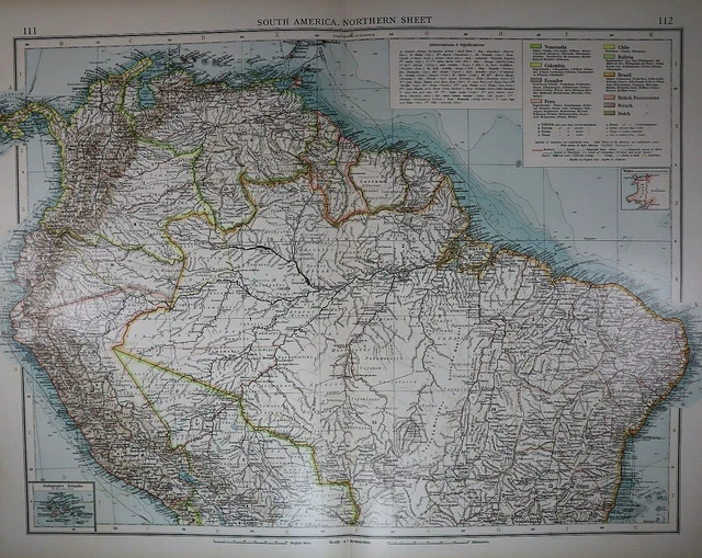 Old (XLG17x22) 1905 Time's Atlas Map ~ NORTHERN - SOUTH AMERICA  ~ Free S&H