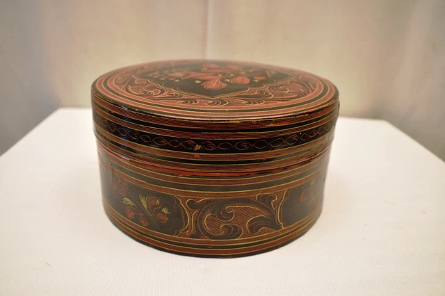Ancien Birman Betel Noix Boîte en Laque Myanmar Rangement Conteneur Paandan "