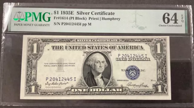1935E  $1 Silver Certificate Fr#1614 (PI Block) PMG 64 Choice Uncirculated EPQ