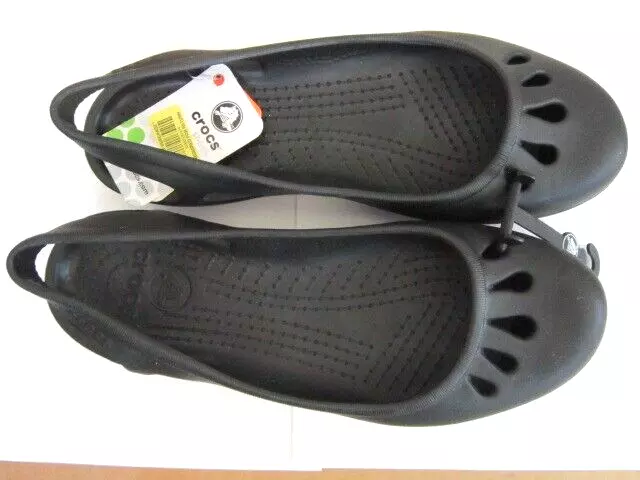 Crocs Size 10 Malindi Ballet Womens Flat Slingback Black Sandals Shoes NEW