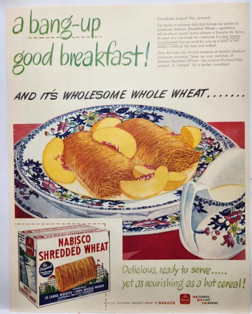 1959 Nabisco Shredded Wheat Breakfast Vintage Print Ad Man Cave Art Deco Poster