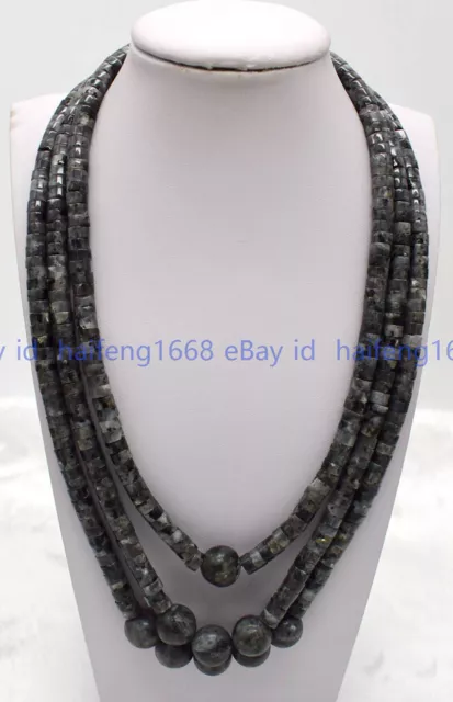 3 file 3 x 6 mm collana di perle cilindrica & rotonda nera labradorite 18-20" 2