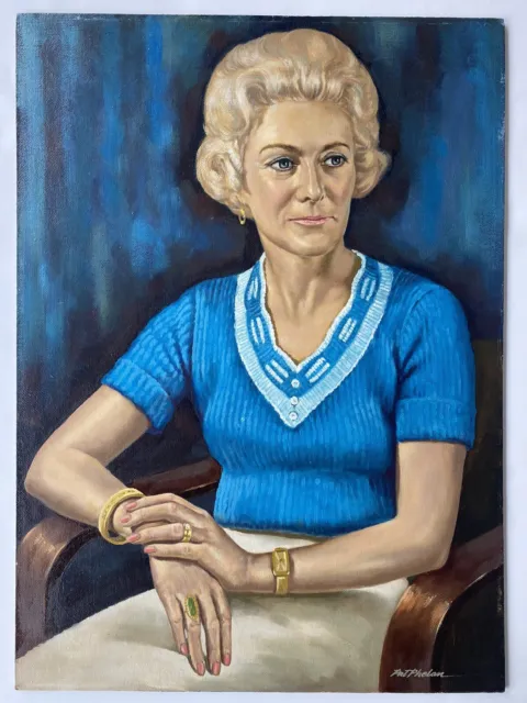 Pat Phelan Realism 20th Century Vintage Sitting Female Figure Portrait Painting