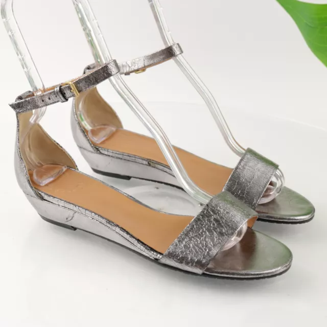 Marc Jacobs Women's Sandal Size 8.5 Wedge Heel Silver Leather Ankle Strap Shoe 2