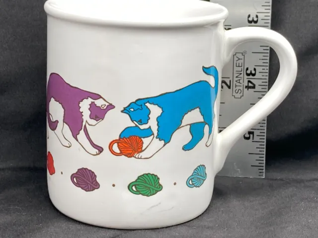 Vintage Multicolor Cats & Balls of Yarn Coffee Mug Cup 1980s Current Inc.