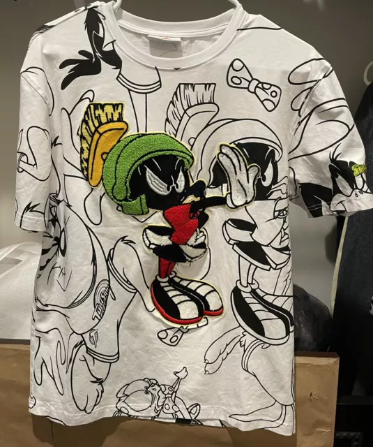 Vintage Marvin the Martian All Over Print T-Shirt Space Jam Looney Tunes Medium