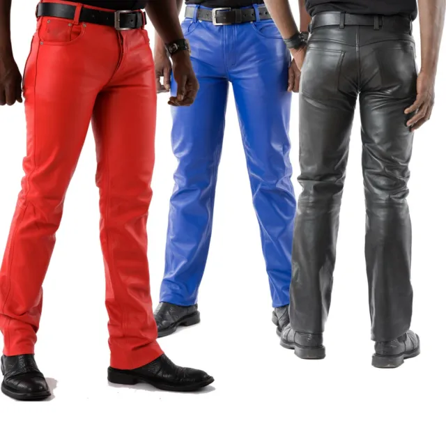 Herren Lederhose Basic schwarz, blau oder rot aus weichem Rind Nappa Leder