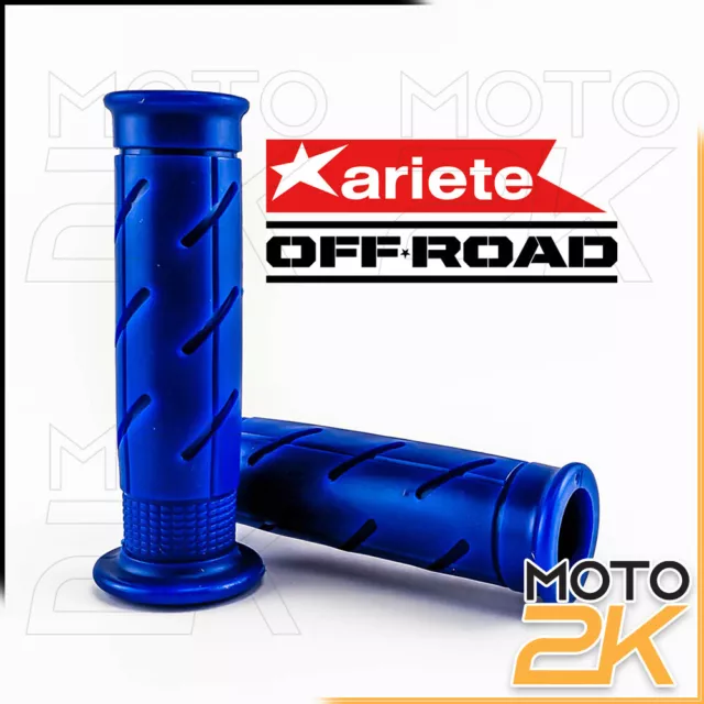 Coppia Manopole Moto Scooter Ariete Grips Off Road Blu Blue Fluo Forata