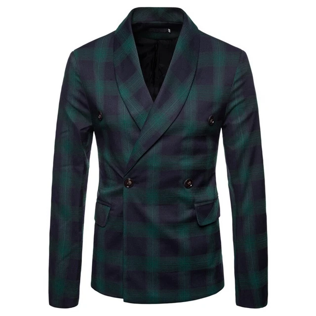 Uomo Quadri Plaid Doppio Petto Giacca Abito Suit Cappotto Festa Matrimonio Slim
