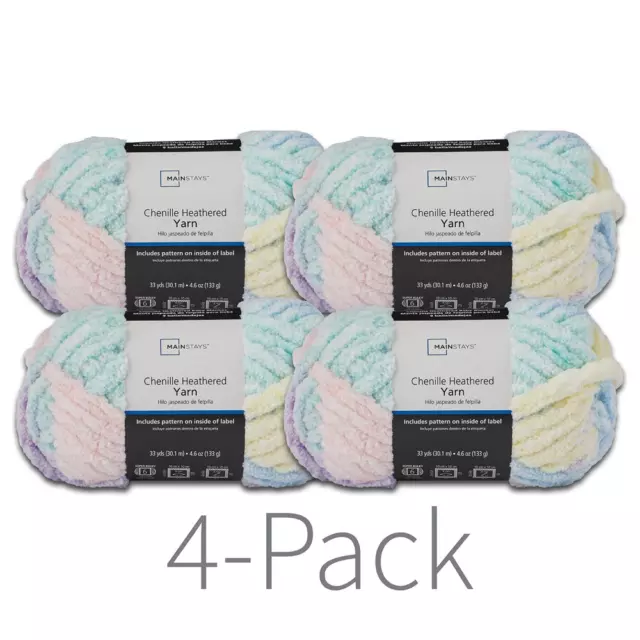 Mainstays Chunky Chenille Yarn, 31.7 yd, Charcoal, 100% Polyester, Super  Bulky, Pack of 4 