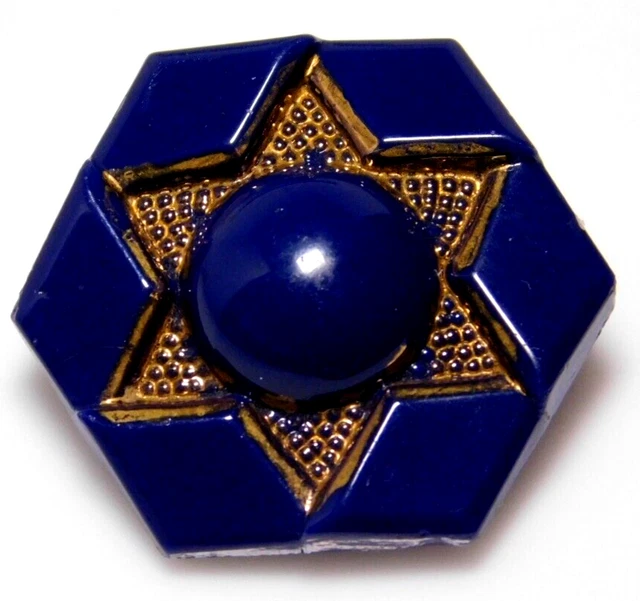 Antique Vtg BUTTON Dark Blue Glass w/a Gold Star Center NICE #J1