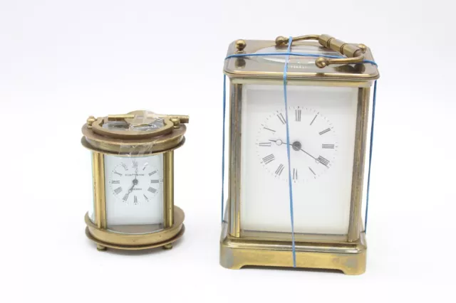 F x2 Antique Brass Carriage Clocks Not Working- Parts Only