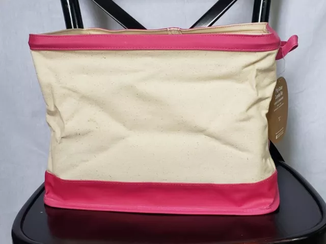 Pottery Barn Pop Color Canvas Bin With Handles Natural & Pink 14x10x10 Pottery Barn Pop Color Canvas Bin With Handles Natural & Pink 14x10x10