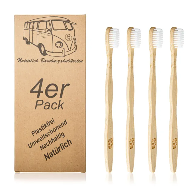 4er-Pack Bambus-Zahnbürsten mit VW-Bus
