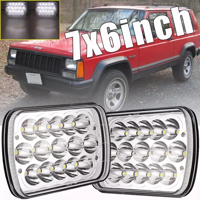 Pair DOT 7x6" 225W LED Headlights Hi/Lo Beam DRL For Jeep Cherokee XJ Chevrolet