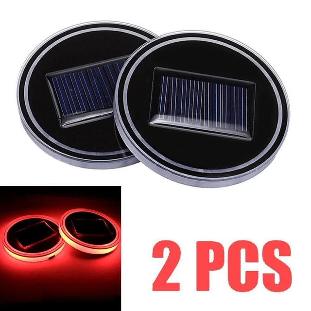 2x Red LED Solar Cup Pad Car Accessories Light Cover Interior Parts Car Lights