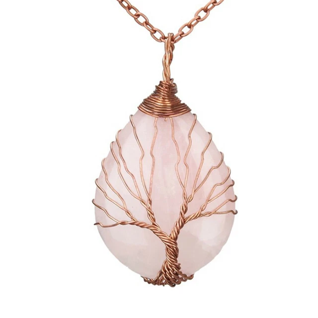 Natural Crystal Quartz Stone Tree of Life Healing Reiki Energy Pendant Necklace 3