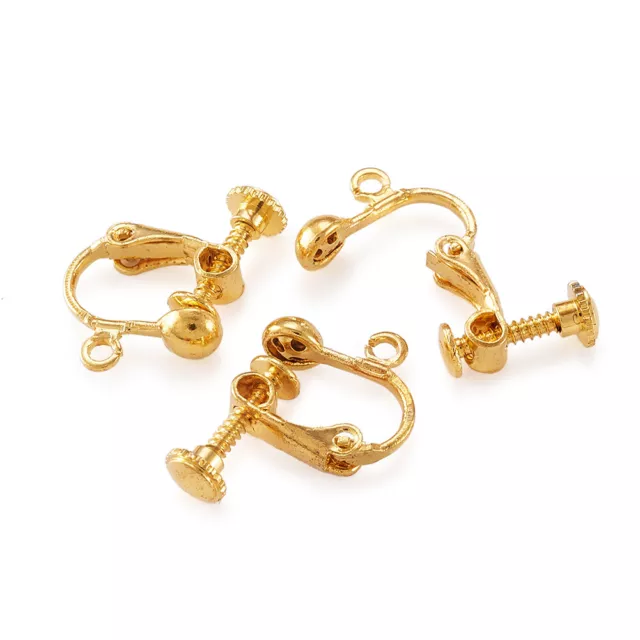 10pcs Gold Tone Brass Clip-On Earring Converter Findings Non-Pierced Loop 17mm