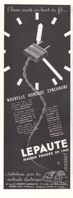 Publicité LEPAUTE  Horloge Pendule  Clock photo vintage print ad  1933  - 4h