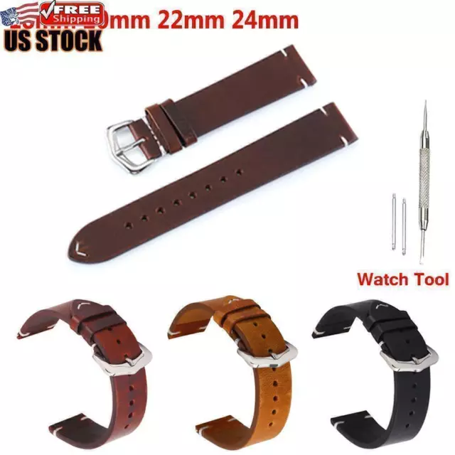 Black Brown Genuine Mens Ladies Genuine Soft Leather Watch Band Strap 18mm-24mm