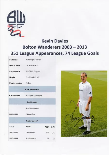 Kevin Davies Bolton Wanderers 2003-2013 Original Autograph Official Club Photo