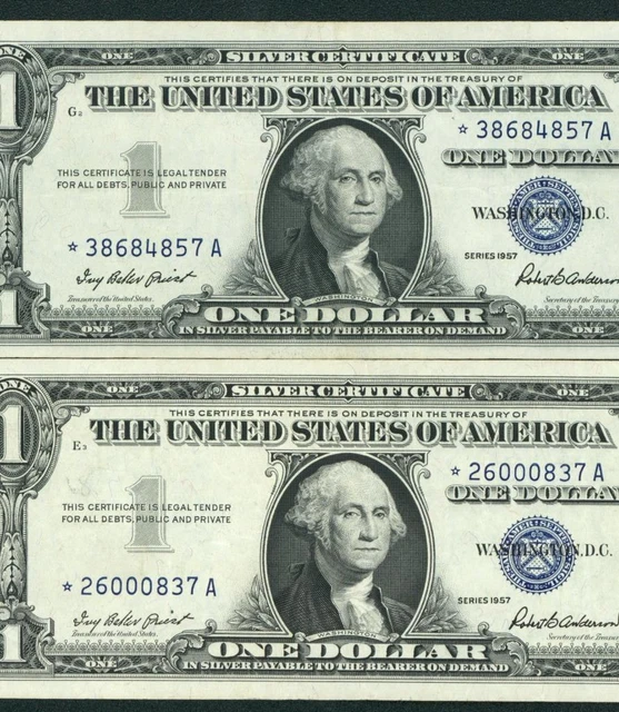 **STAR** (( TWO NOTES )) $1 1957 Silver Certificate Note DAILY CURRENCY AUCTIONS