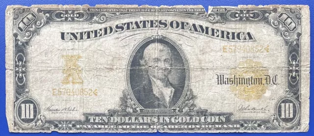 1907 Ten Dollar Gold Certificate $10 Bill Large Size Note Circulated #73542